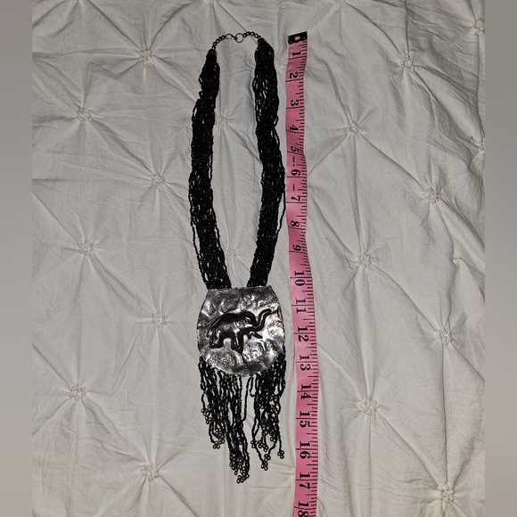 Vintage Elephant Black and Silver Bead Necklace - Picture 3 of 7